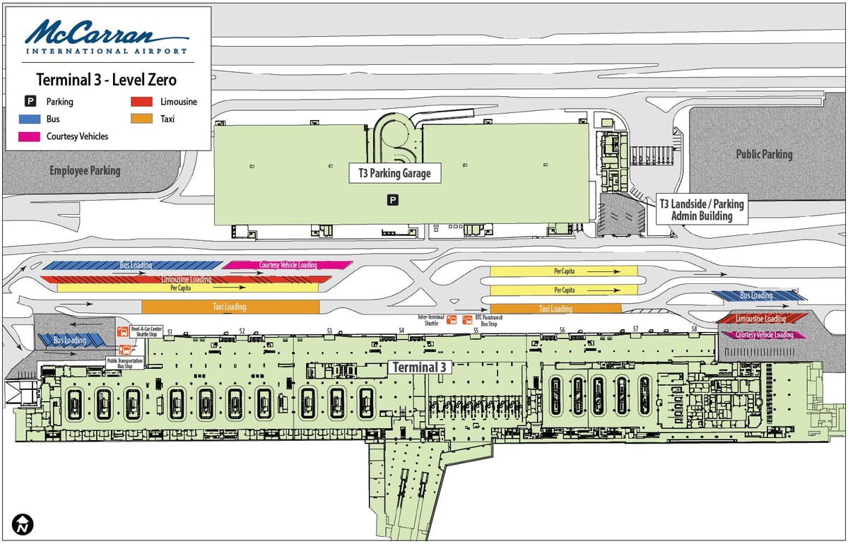 Las Vegas flugvöllur kort terminal 3